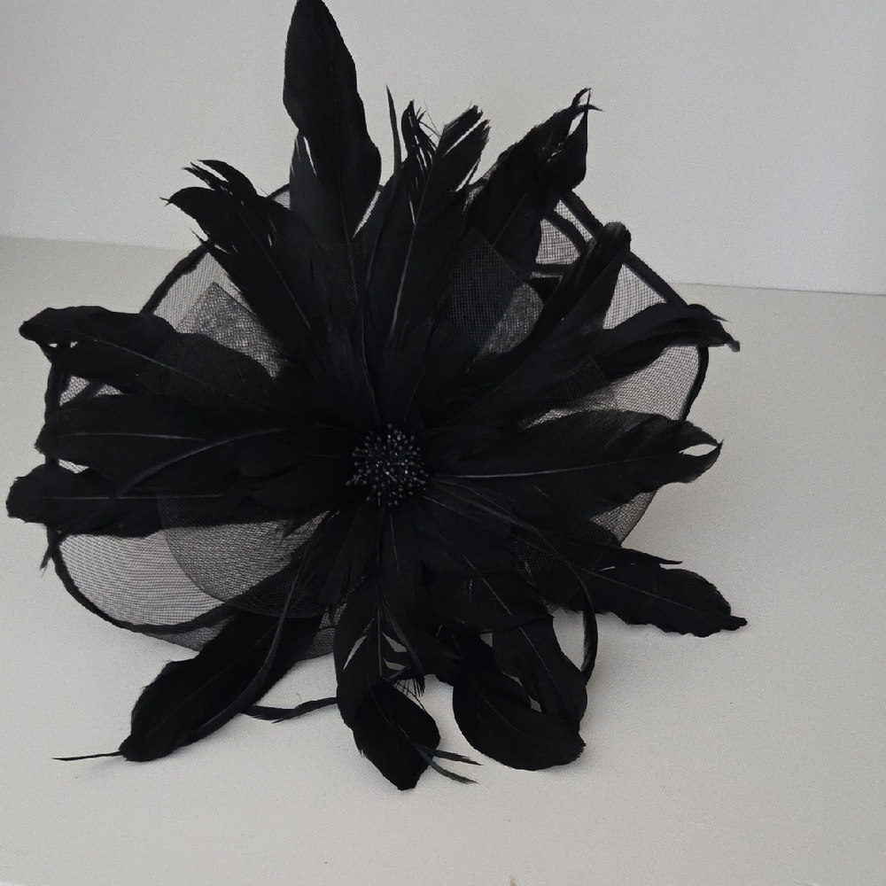 Natasha Couture Black Feather Flower Hair Clip